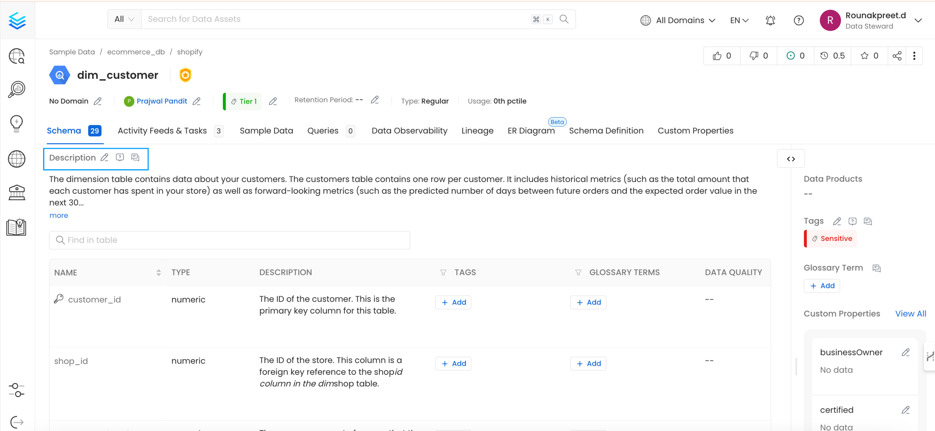 Add or Edit the Data Asset Description